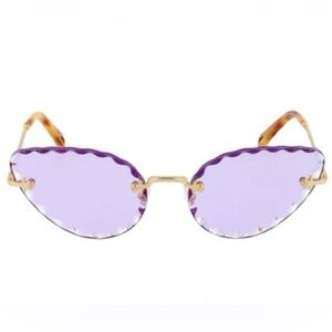 RARE Chloé Scalloped Cat Eye Sunglasses Purple Gradient 60MM NWT Luxe KLOE Black Frame Cateye Purple Gradient Lens Sunglasses  main image 4